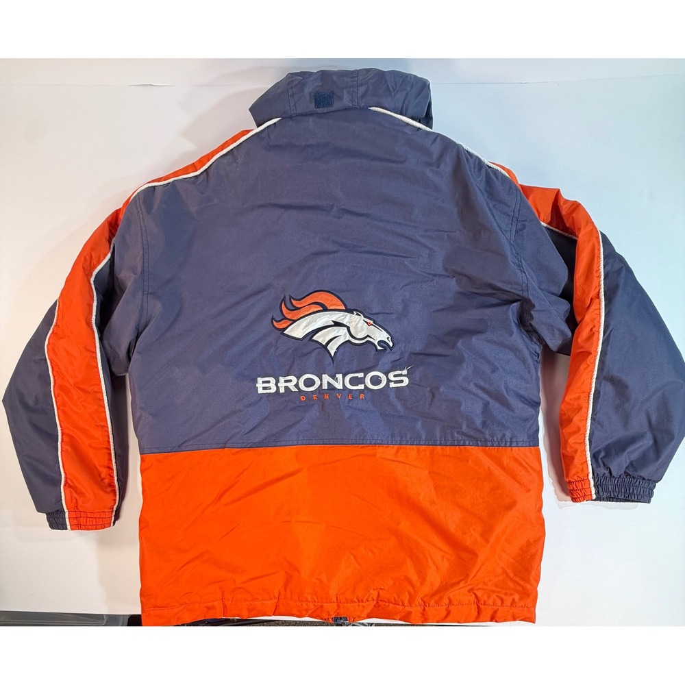 Vintage Denver Broncos NFL Team Jacket Navy Orange Colorblock Large